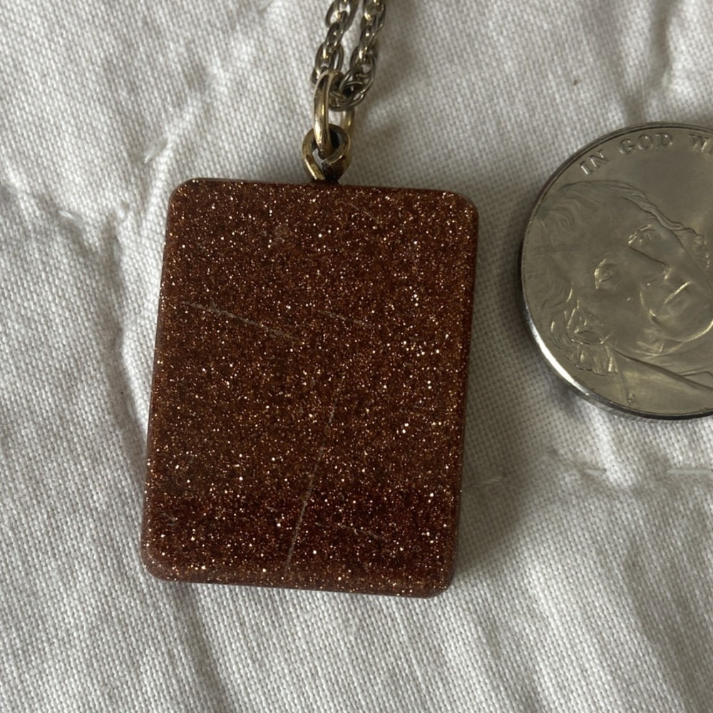 Vintage Goldstone With Crystal Unique Sparkly Shimmer Mystical Gold Necklace - Picture 5 of 8
